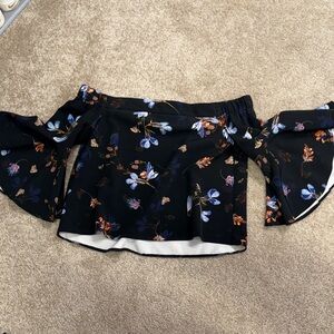 Topshop Black Floral Off-Shoulder Crop Top